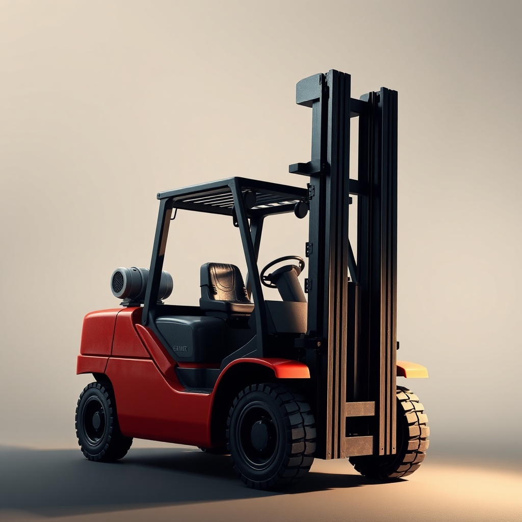 Bir depoda yük kaldıran bir forkliftin arkadan görünümü