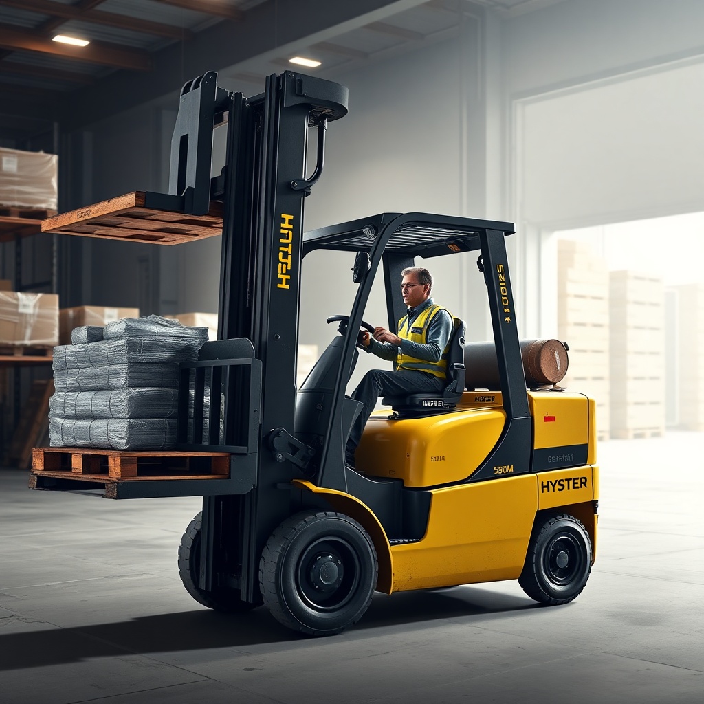 Hyster H50XM diesel forklift in a warehouse