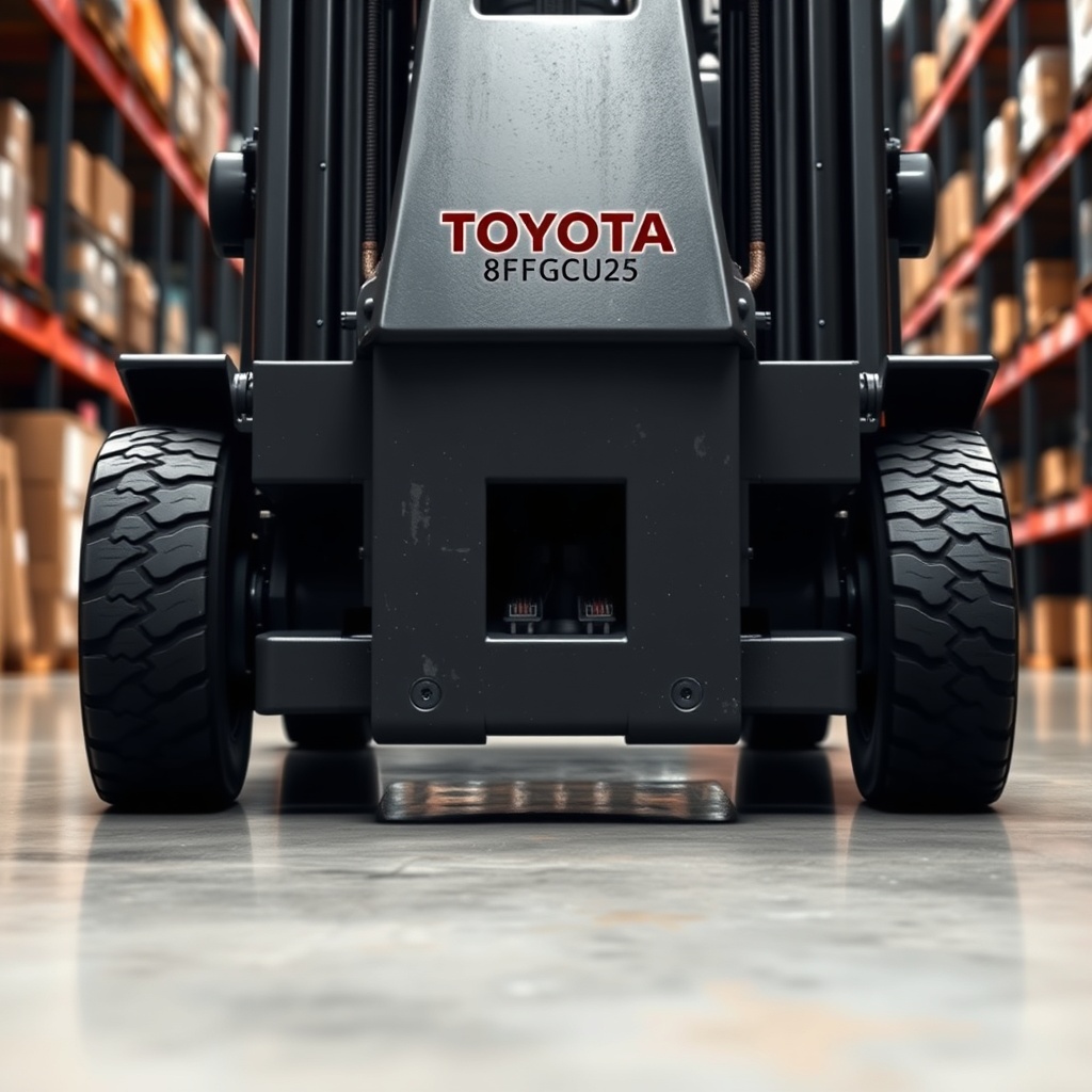 A clean photorealistic photo of a Toyota 8FGCU25 forklift from a low angle
