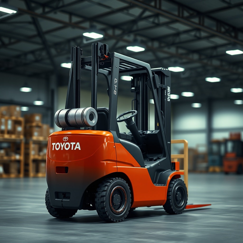 Toyota 8FGCU25 forklift in a realistic warehouse setting